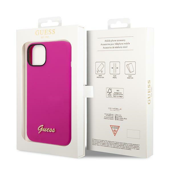 Hülle Guess iPhone 14 6.1" fuchsia/fuschia hart case Silikon Vintage Gold Logo