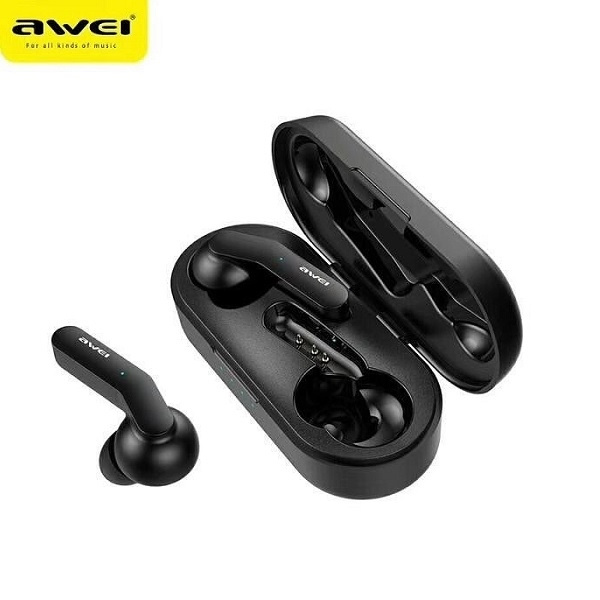 Headphones AWEI Bluetooth 5.0 T10C TWS Docking Station Black