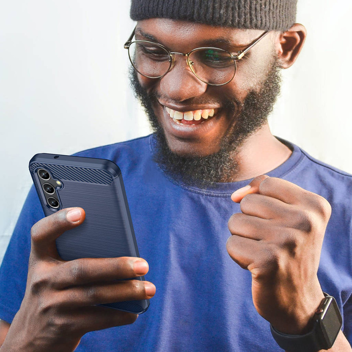 Custodia in carbonio per Samsung Galaxy A14 5G cover in carbonio flessibile in silicone blu