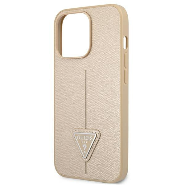 Hülle GUESS Apple iPhone 13 13 Pro Saffiano Triangle Logo Beige Hartcase