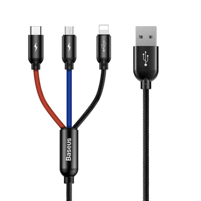 Baseus Three Primary Colors USB - micro USB / Lightning / USB-C Cable with Nylon Braid 3.5A 1,2M black (CAMLT-BSY01)
