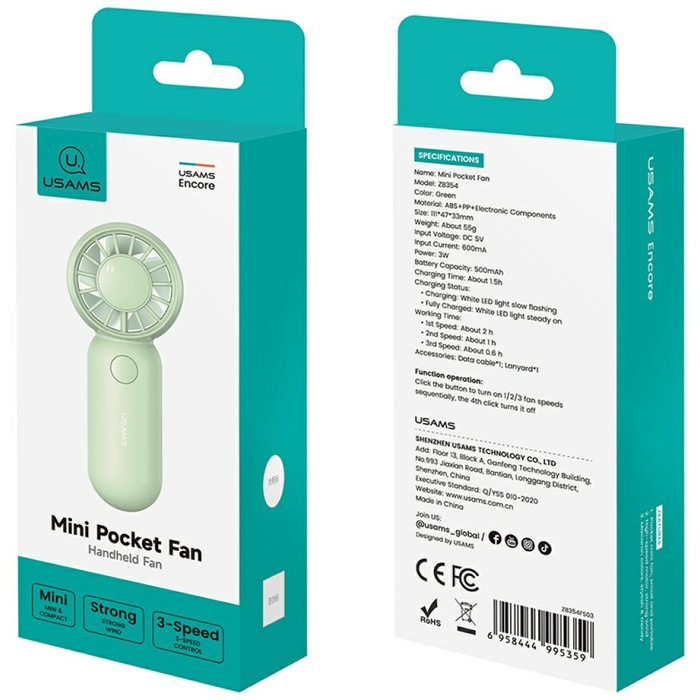 Wiatrak ręczny USAMS Mini Pocket ZB354 Biały