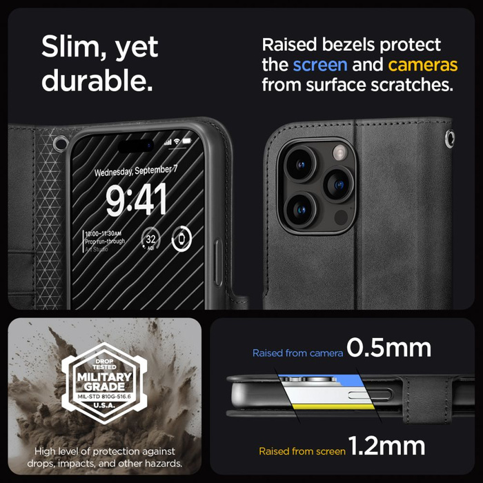Cover Spigen Portafoglio 's' Pro iPhone 15 Pro Nero Case