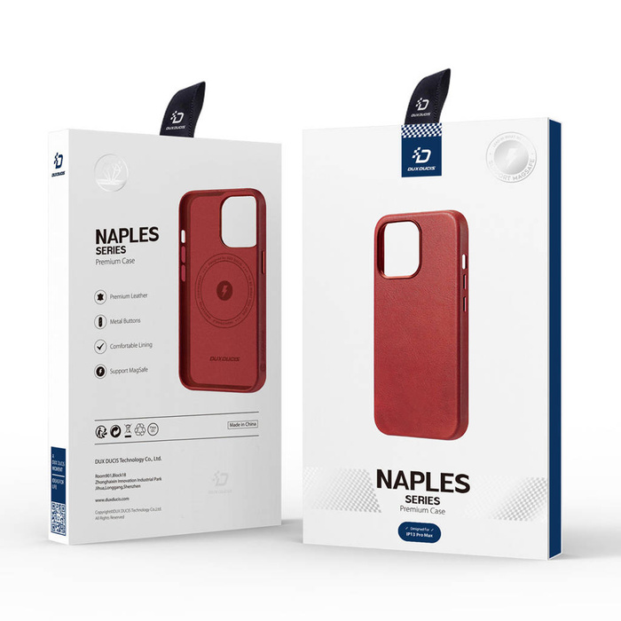 Dux Ducis Naples para iPhone 13 funda de cuero (compatible con MagSafe) roja