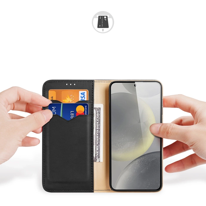 Custodia Dux Ducis Hivo con patta e blocco RFID per Samsung Galaxy S24 - nera