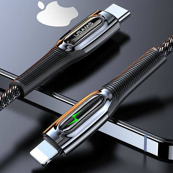 USAMS Cable braided USB-C to Lightning Smart Power-off 20W PD Cable 1.2m black/black SJ518USB01 (US-SJ518)