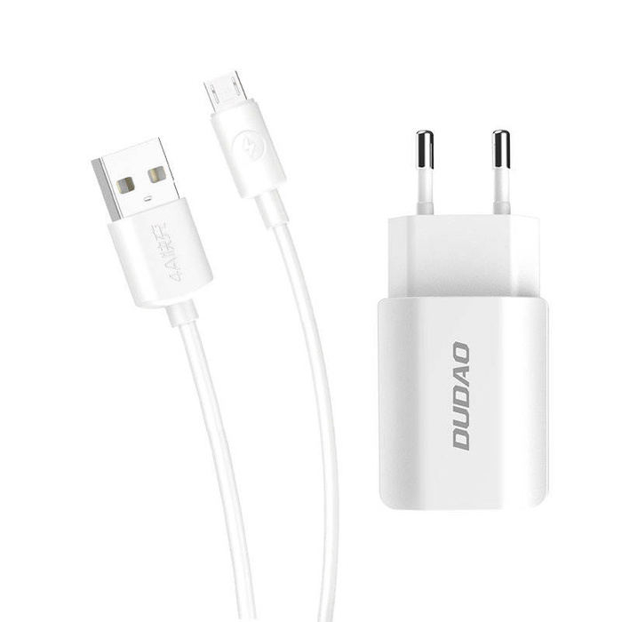 Dudao charger EU 2x USB 5V/2.4A + cable micro USB white (A2EU + Micro white)