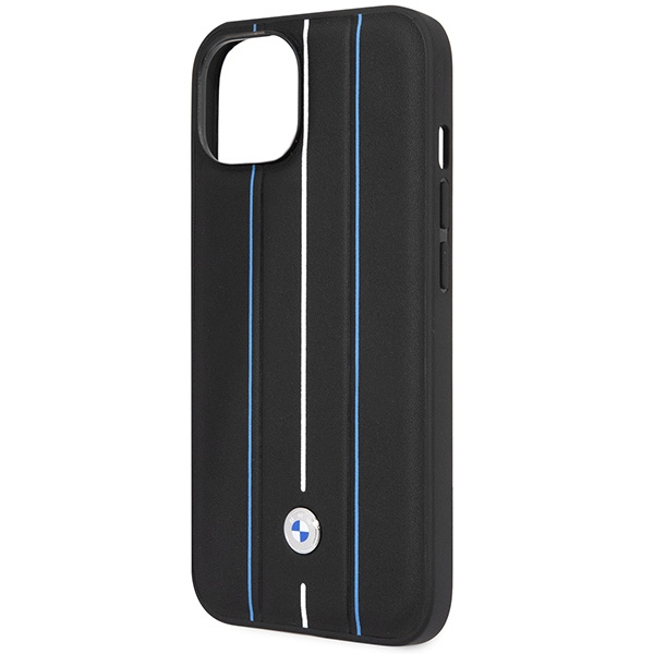 Funda BMW BMHCP14S22RVSK iPhone 14 6.1" negro/negro durocase Cuero Sello Líneas Azules