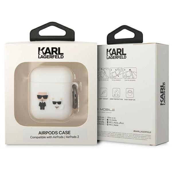 Karl Lagerfeld KLACA2SILKCW Copertura AirPods 1/2 bianco/bianco Silicone Karl &amp; Choupette