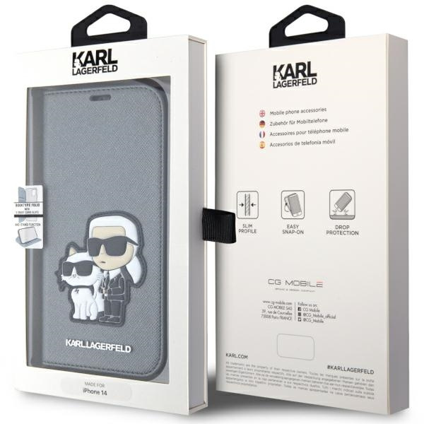 Case Karl Lagerfeld KLBKP14SSANKCPG iPhone 14 6.1" bookcase silver/silver Saffiano Karl &amp; Choupette Case