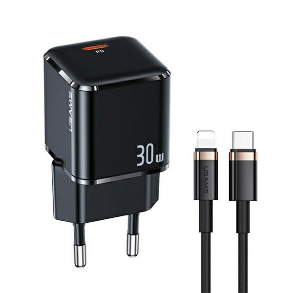 USAMS Network Charging. USB-C T45 30W PD3.0 +QC3.0 Fast Charging +cable U63 USB-C/Lightning black/black UXTZH01 (USAMS-UX)