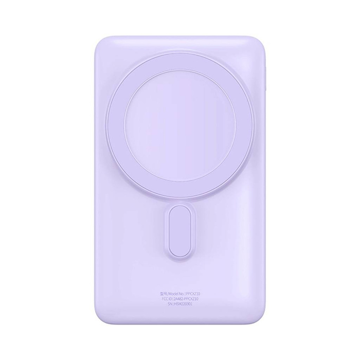 Baseus Magnetic Bracket Wireless Fast Charge Power Bank 10000mAh 20W Purple（S rychlonabíjecím kabelem řady Xiaobai Type-C to Type-C 60W(20V/3A) 50cm White）