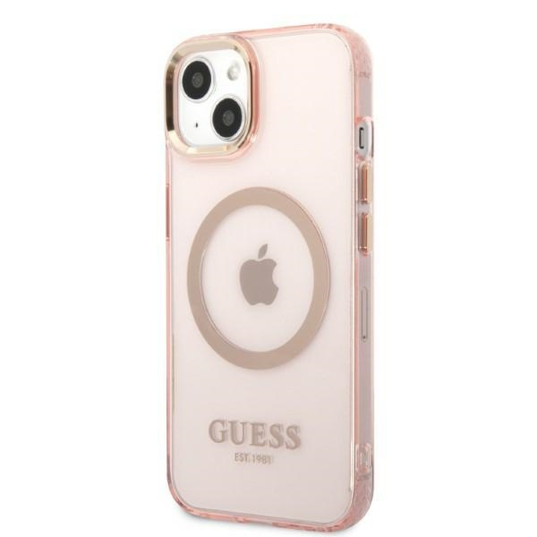 Guess GUHMP13MHTCMP iPhone 13 6.1" pink/pink hard case Gold Outline Translucent MagSafe