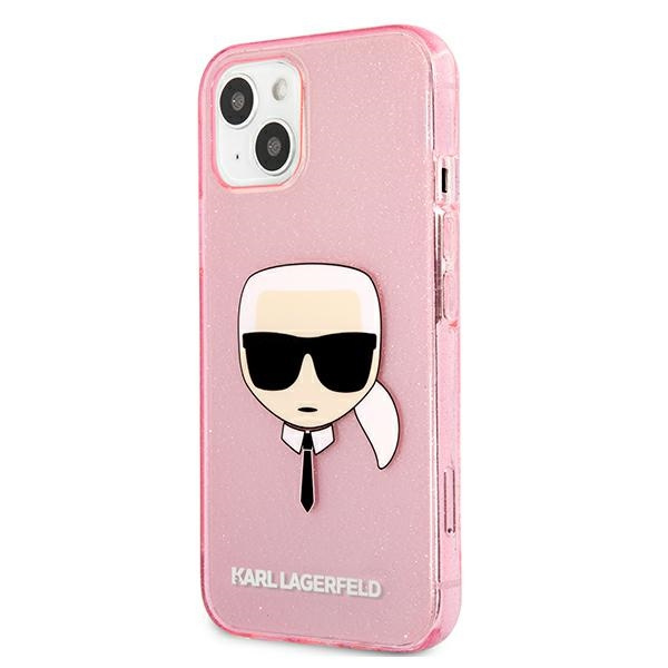 Cover KARL LAGERFELD Apple iPhone 13 Mini Glitter Karl's Head Pink Hardcase