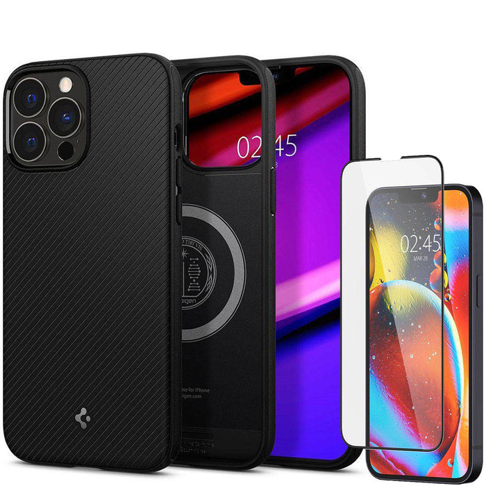 Spigen iPhone 13 Pro Mag Armor MagSafe MATTE Schwarz Case + Tempered Glass Full Cover Spigen