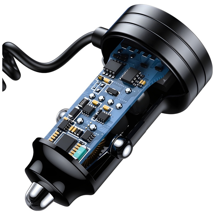 USAMS Charg. sam. 2xUSB-C 1xUSB-A C33 60W s pružinovým kabelem Fast Charge černá/černá CC167CC01 (US-CC167)