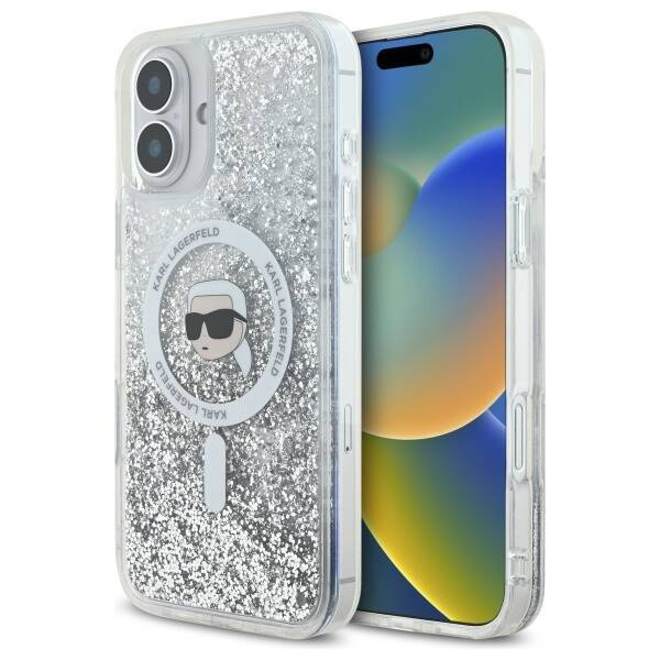 Etui Karl Lagerfeld iPhone 16 6.1" hardcase transparent Liquid Glitter Karl Head Magsafe