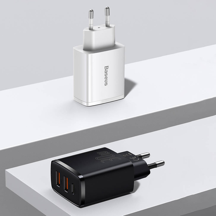 Baseus Compact quick charger USB Type C / 2x USB 30W 3A Power Delivery Quick Charge black (CCXJ-E01)