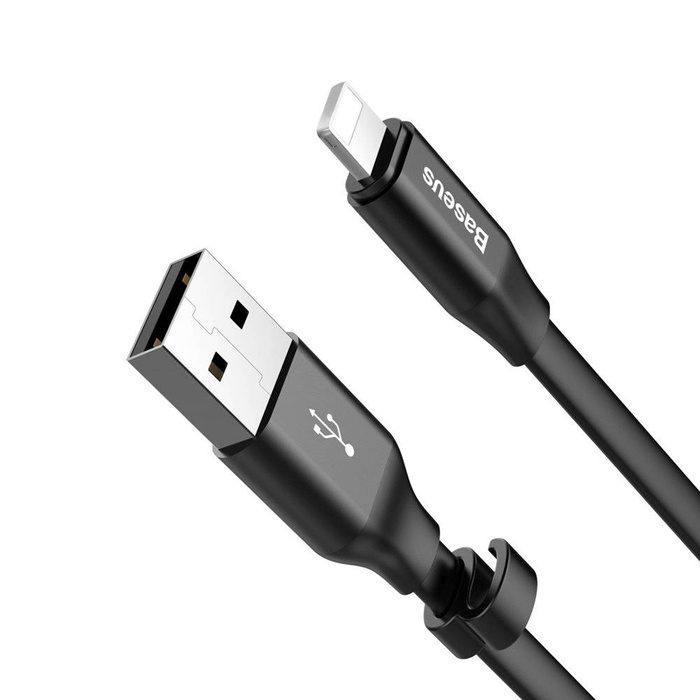 Baseus Nimble flaches USB / Lightning Kabel Ladekabel mit Kabel Clip 2A 0,23M schwarz (CALMBJ-B01)
