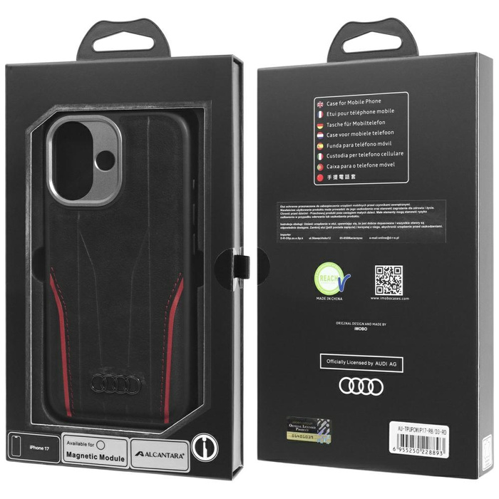 Etui Audi R8 Genuine Leather MagSafe do  iPhone 17 czarno-czerwony