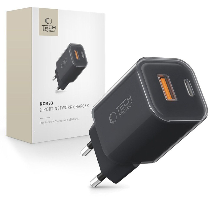 TECH-PROTECT NCM33W 2-PORT NETWORK CHARGER PD33W/QC3.0 BLACK