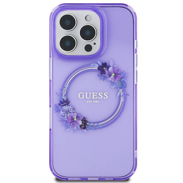 Etui Guess iPhone 16 Pro Max 6.9" fioletowy/purple hardcase IML Flowers Wreath MagSafe