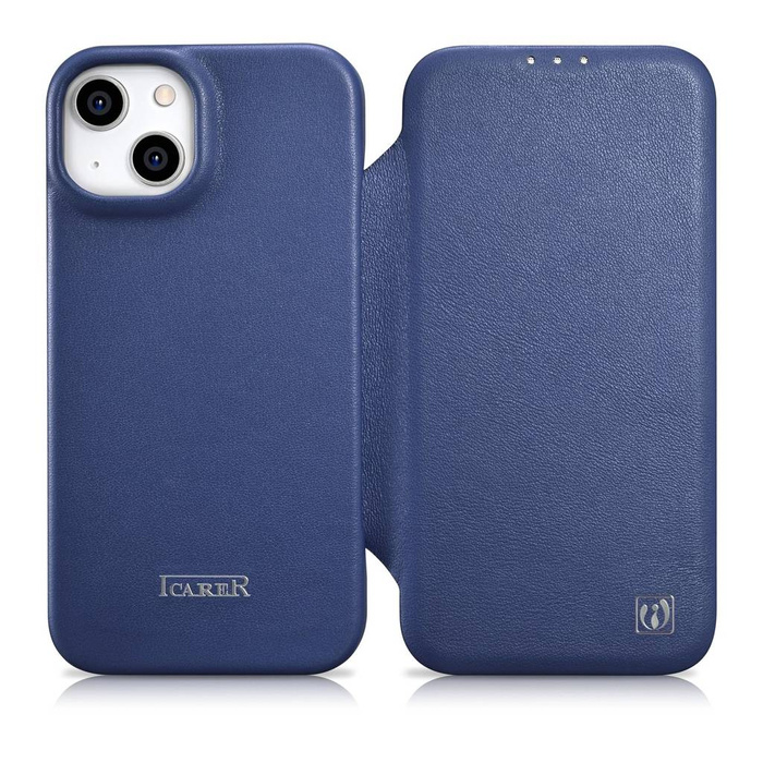 iCarer CE Custodia Folio in Pelle Premium per iPhone 14 Plus Flip Magnetic MagSafe Blu (WMI14220715-BU)