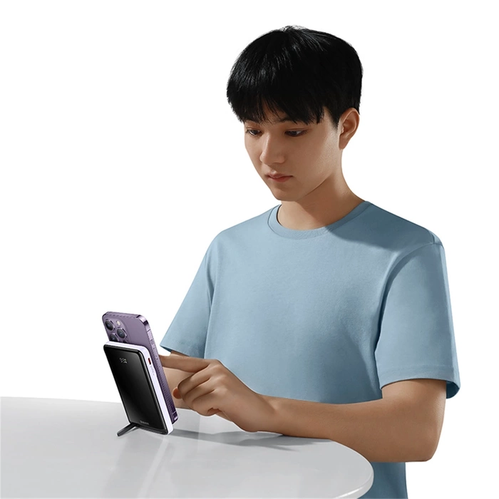 Soporte magnético Baseus Banco de energía inalámbrico de carga rápida 10000mAh 20W Púrpura (con cable de carga rápida de la serie Xiaobai Tipo-C a Tipo-C 60W(20V/3A) 50cm Blanco)