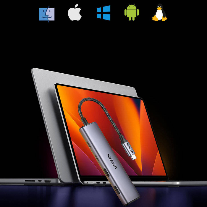 HUB USB-C - 2 x USB-A / 2 x USB-C 20 cm Ugreen CM473 - grigio