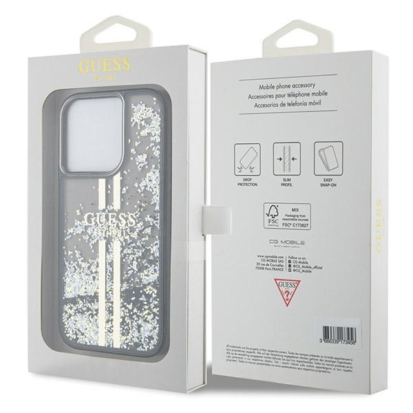 Etui Guess GUHCP15XLFCSEGK iPhone 15 Pro Max 6.7" czarny/black hardcase Liquid Glitter Gold Stripes Case