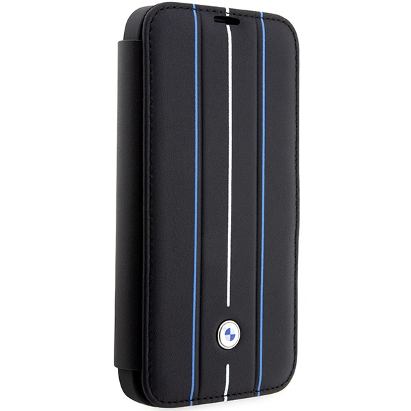 Cover BMW BMBKP14X22RVSK iPhone 14 Pro Max 6,7" nero/nero librocase Pelle Timbro Linee Blu
