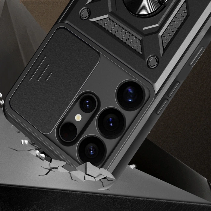 Hybrid Armor Camshield with Camera Cover and Metal Ring for Samsung Galaxy S25 Ultra - Black