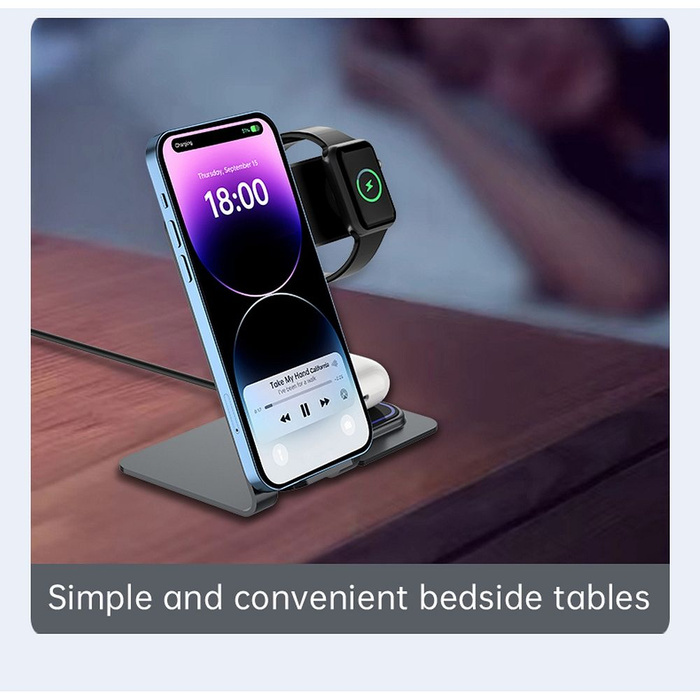 VEGER ładowarka indukcyjna 3w1 Qi 20W Y9 szara