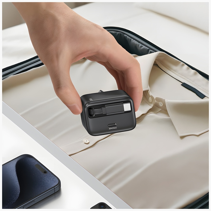 USAMS Ład. siec. 1xUSB-C ze zwijanym kablem USB-C Retractable PD+QC 30W Gan Fast Charging czarny/black YC Series CC241TC01 (US-CC241)