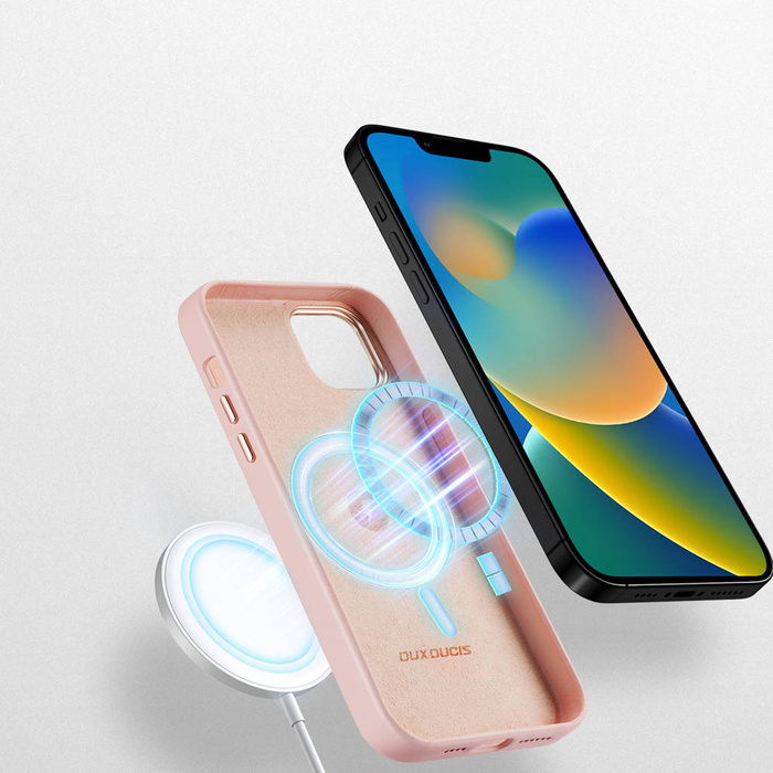 Dux Ducis Grit Ledertasche für iPhone 14 Max Elegante Kunstlederhülle (MagSafe-kompatibel) Rosa