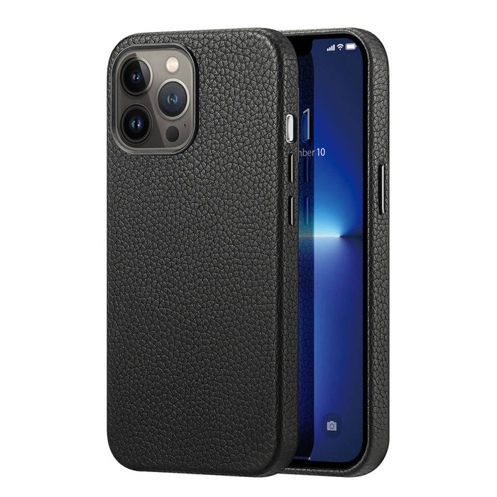 Étui en cuir Dux Ducis Roma pour iPhone 13 Pro Max élégant étui noir en cuir véritable