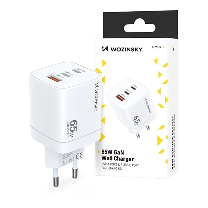 Chargeur mural Wozinsky CGWCW 65W USB-A / 2 x USB-C GaN - blanc