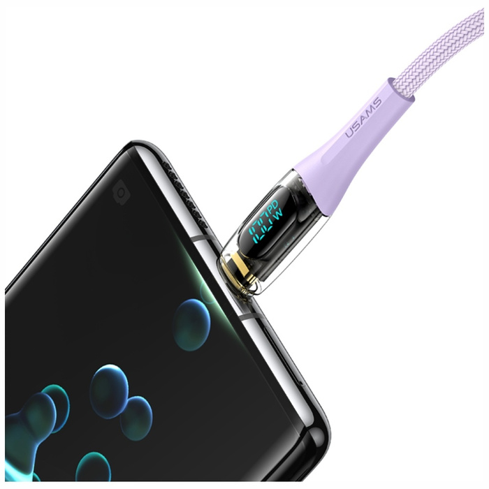 Kabel USAMS Shadow Series US-SJ591 PD    100W z wyświetlaczem USB-C do USB-C 2m czarny