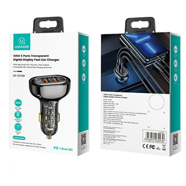 USAMS Charg. sam. 1xUSB-C 2xUSB-A 125W Schnellladung transparent schwarz CC158CC01 (US-CC158)