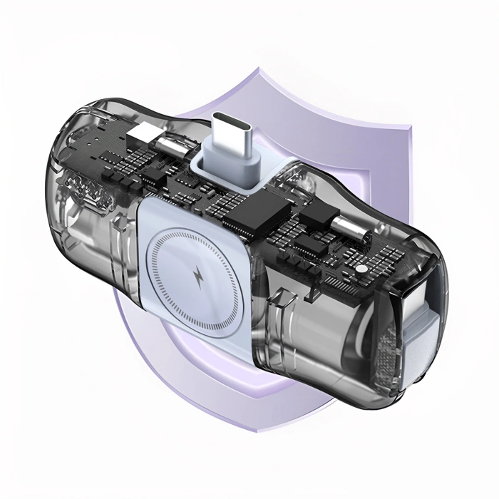 Mini powerbank Wozinsky WF16-YCS 5000mAh 15W USB-C z wbudowanym kablem USB-C i ładowarką do Apple Watch - niebieski