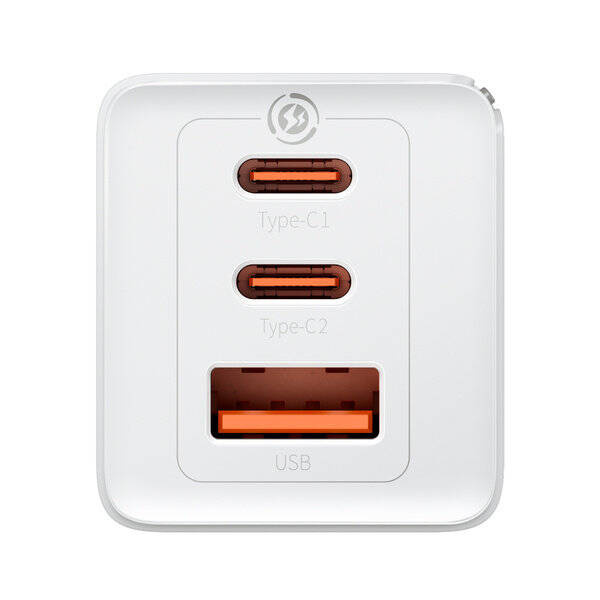 GaN 2xUSB C 1xUSB 65W rychlá nabíječka Baseus GaN5 Pro + USB C - USB C 100W kabel - bílý