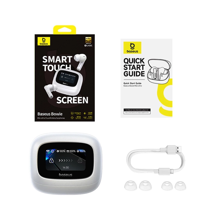 Słuchawki Baseus Bowie M2s Ultra TWS bezprzewodowe dokanałowe z interaktywnym ekranem - białe