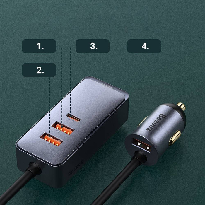 Baseus Share Together 3x USB / USB Type C car charger 120W PPS Quick Charge Power Delivery gray (CCBT-B0G)