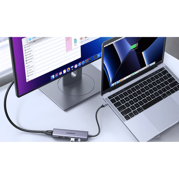 Multifunkční zařízení 5 v 1 USB-C - HDMI 1.4 / 3 x USB-A / USB-C PD 100W Ugreen CM511 - šedá barva