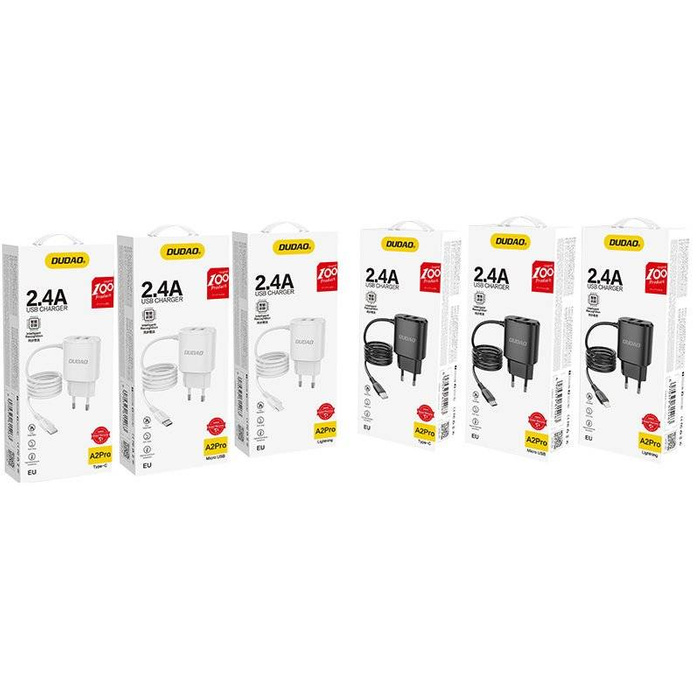 Caricabatterie Dudao 2x USB con cavo Lightning 12W integrato nero (A2ProL nero)