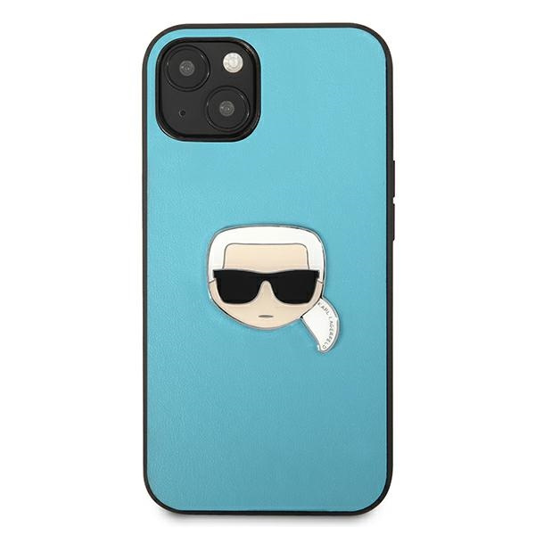 Cover KARL LAGERFELD Apple iPhone 13 Mini Pelle Iconic Karl's Head Metal Blue Hardcase