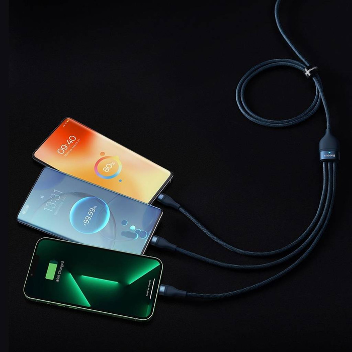 Baseus Flash Series II USB Typ C / USB Typ A Kabel - USB Typ C / Lightning / Micro USB 100 W 1,5 m blau (CASS030203)