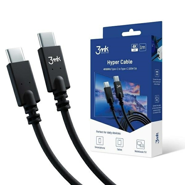 3mk Hyper Kabel USB-C/USB-C 4K 60Hz kabel weiß 1m 100W