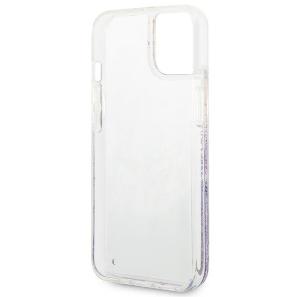 Hülle GUESS Apple iPhone 14 Blume Liquid Glitter Lila Hartcase
