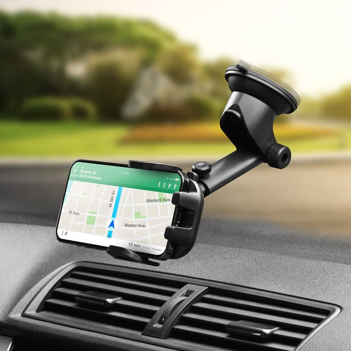 Uchwyt na telefon do samochodu uniwersalny Forcell F-Grip Carbon Bracket ramię regulowane do szyby / kokpitu czarny